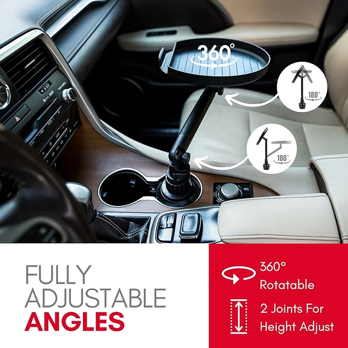 Car Cup Holder Food Tray – 3-in-1 Swivel Drink, Snack & Phone Organizer